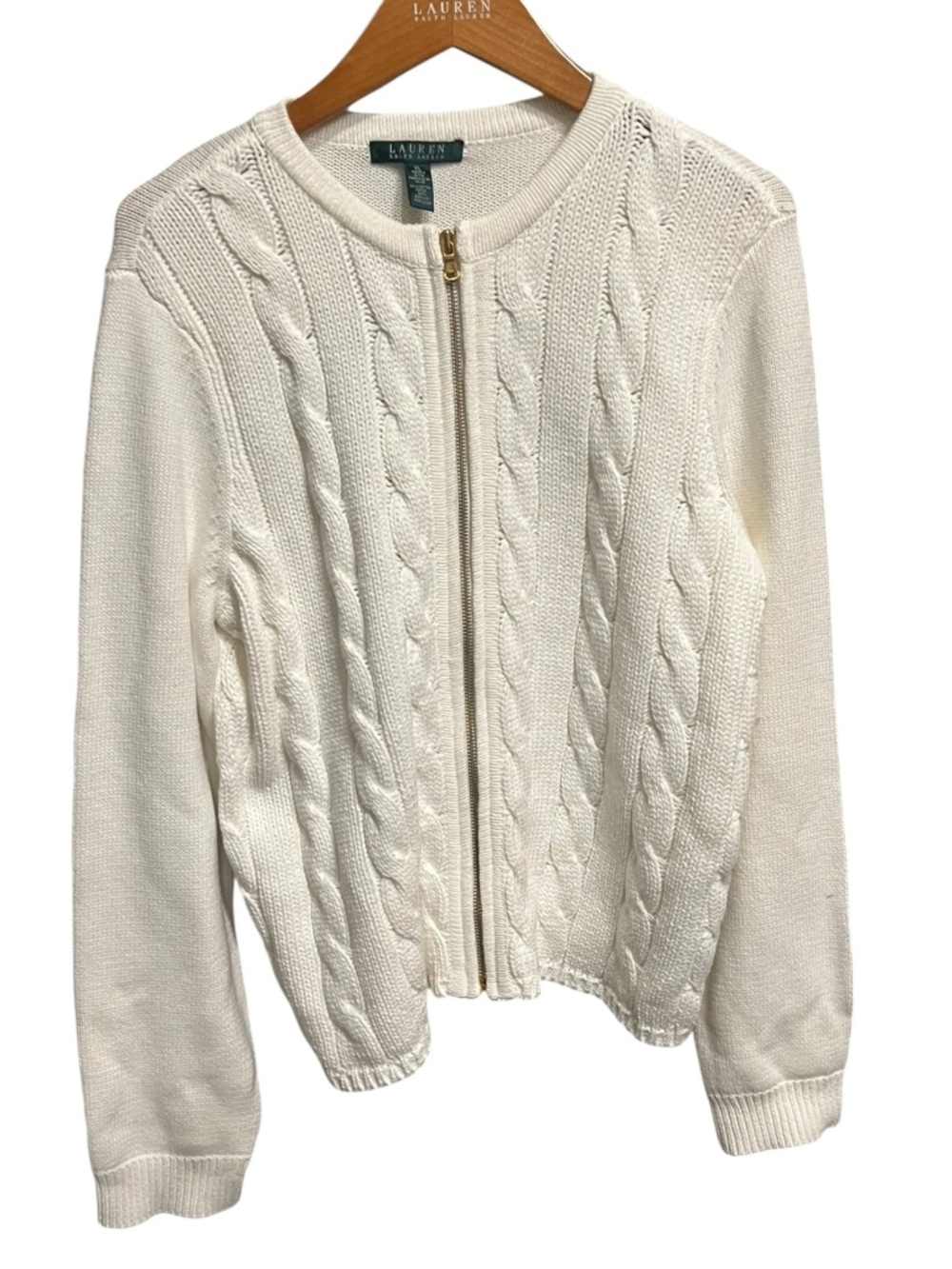 Ralph Lauren White Cableknit zip up Cardigan. XL